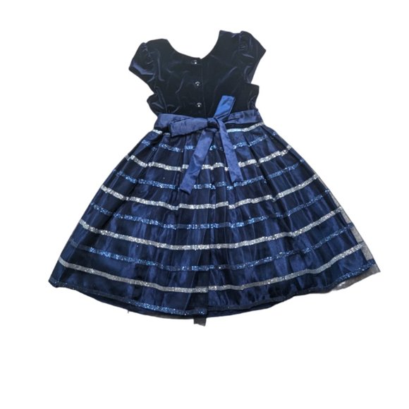 Joan Michele Blue Glitter StripeBow Special Occasion Dress Size 8 - Picture 2 of 7